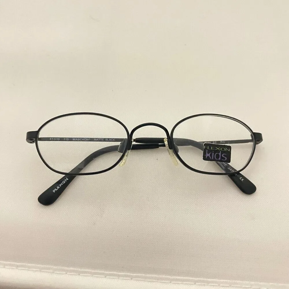 #5785 Flexon Marchon Kids All Black Circular Thin Metal Eyeglass Frames 41-19-1